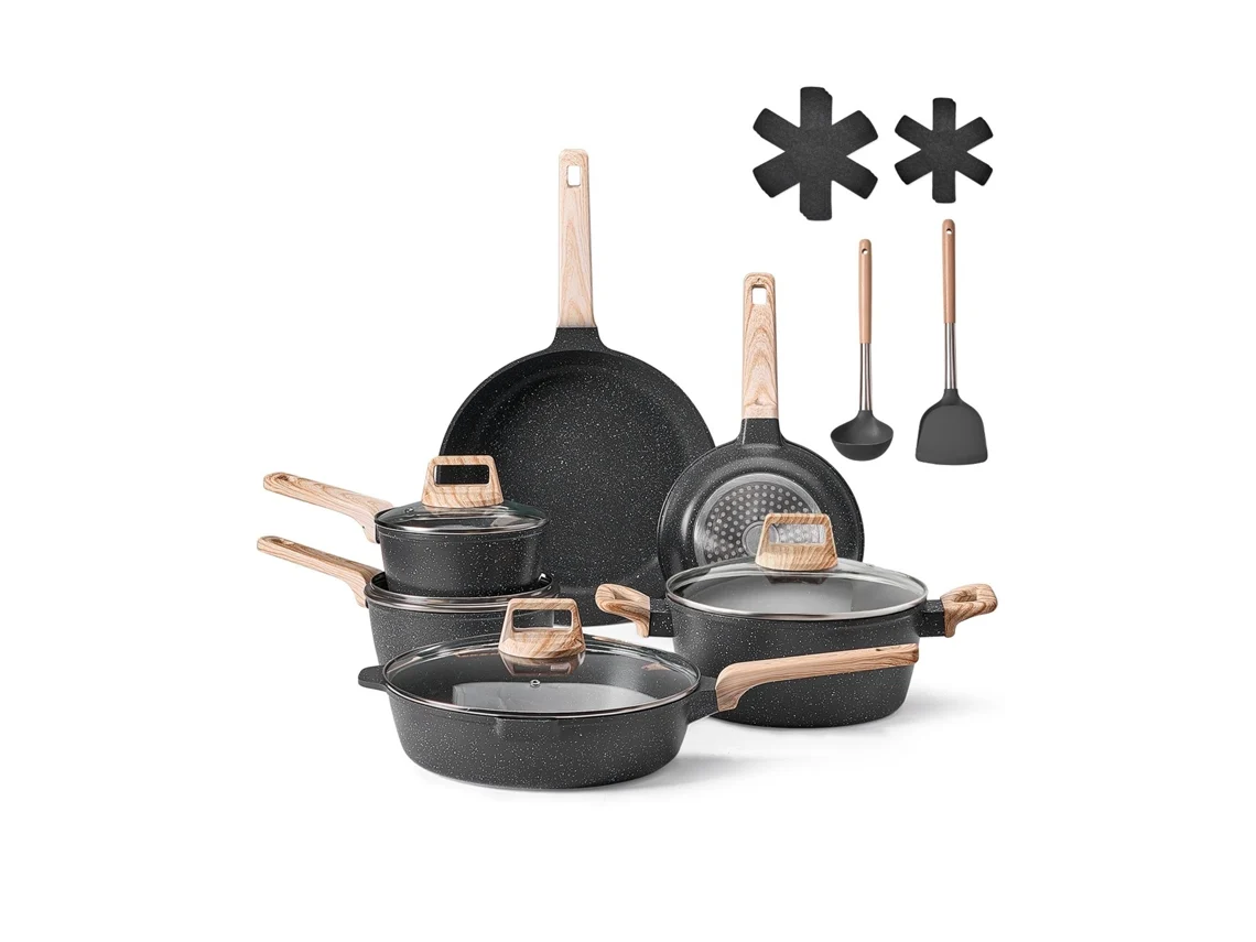 Conjunto de 17 panelas e frigideiras antiaderentes de granito preto Vevor
