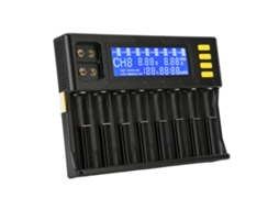 Carregador de Bateria de Lítio EOOCOO (display Lcd de 8 Slots com Adaptador para Carro)