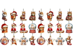 Enfeites Natal Árvore Gatos Conjunto 24 Madeira Decoração Festas Escola Apartamento Quarto Cozinha Espaços GOKOCO