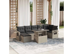 Vidaxl 8 Pcs Conj. Sofás Jardim C/ Almofadões Vime Pe Cinzento-claro