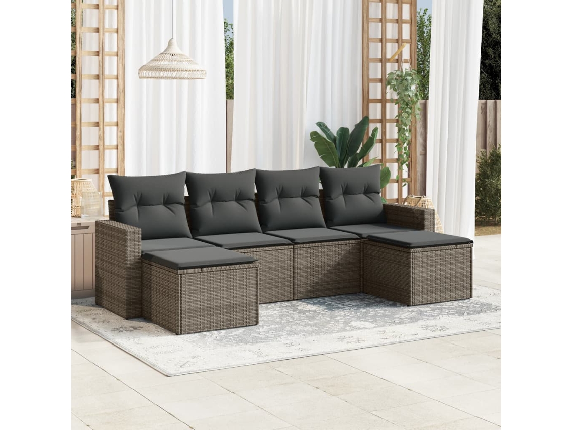 Vidaxl 6 Pcs Conjunto Sofás De Jardim Com Almofadões Vime Cinzento