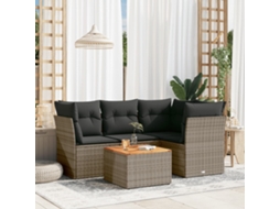 Vidaxl 5 Pcs Conjunto Sofás De Jardim C/ Almofadões Vime Pe Cinzento