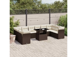 Vidaxl 11 Pcs Conjunto Sofás De Jardim C/ Almofadões Vime Pe Castanho