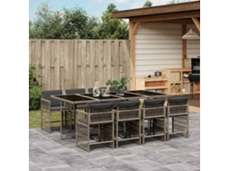 Vidaxl 9 Pcs Conjunto De Jantar P/ Jardim C/ Almofadões Vime Pe Cinza