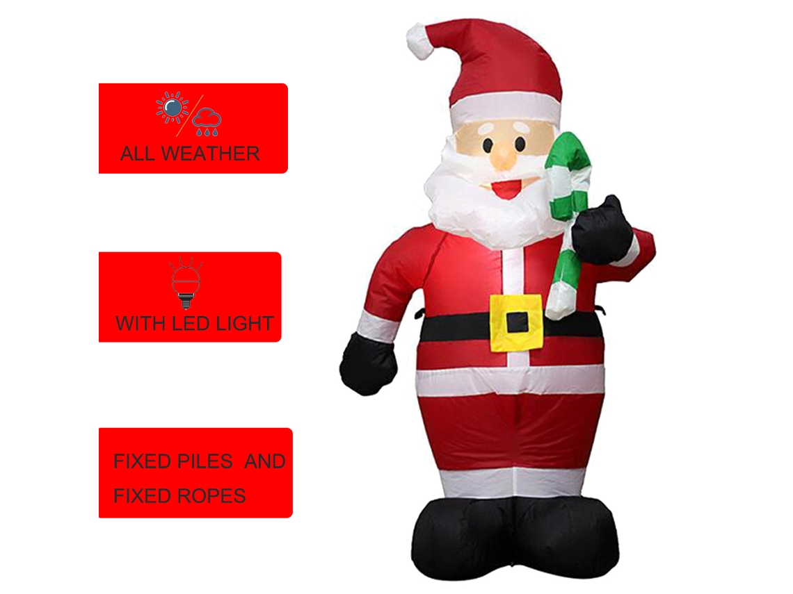 Boneco Inflável de Papai Noel com Cana de Açúcar e Luzes LED para Jardim e Natal