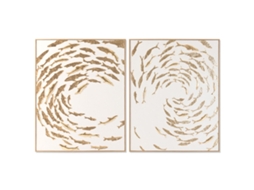 Pintura Home Esprit Branco Dourado Espirais Mediterrâneo 82,5 X 3 X 102,5 Cm (2 Unidades)