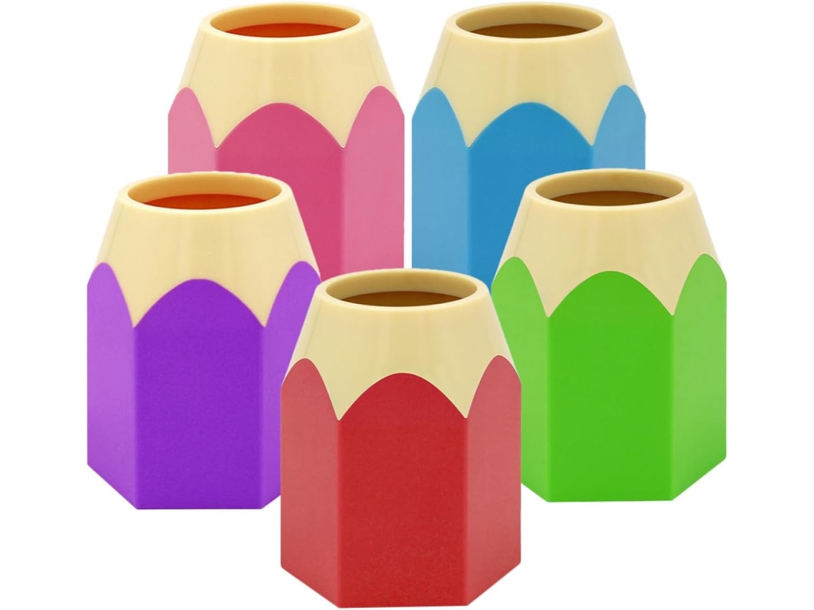 Conjunto De 5 Porta Canetas Mesa Em Formato Lápis, Feitos Em Abs