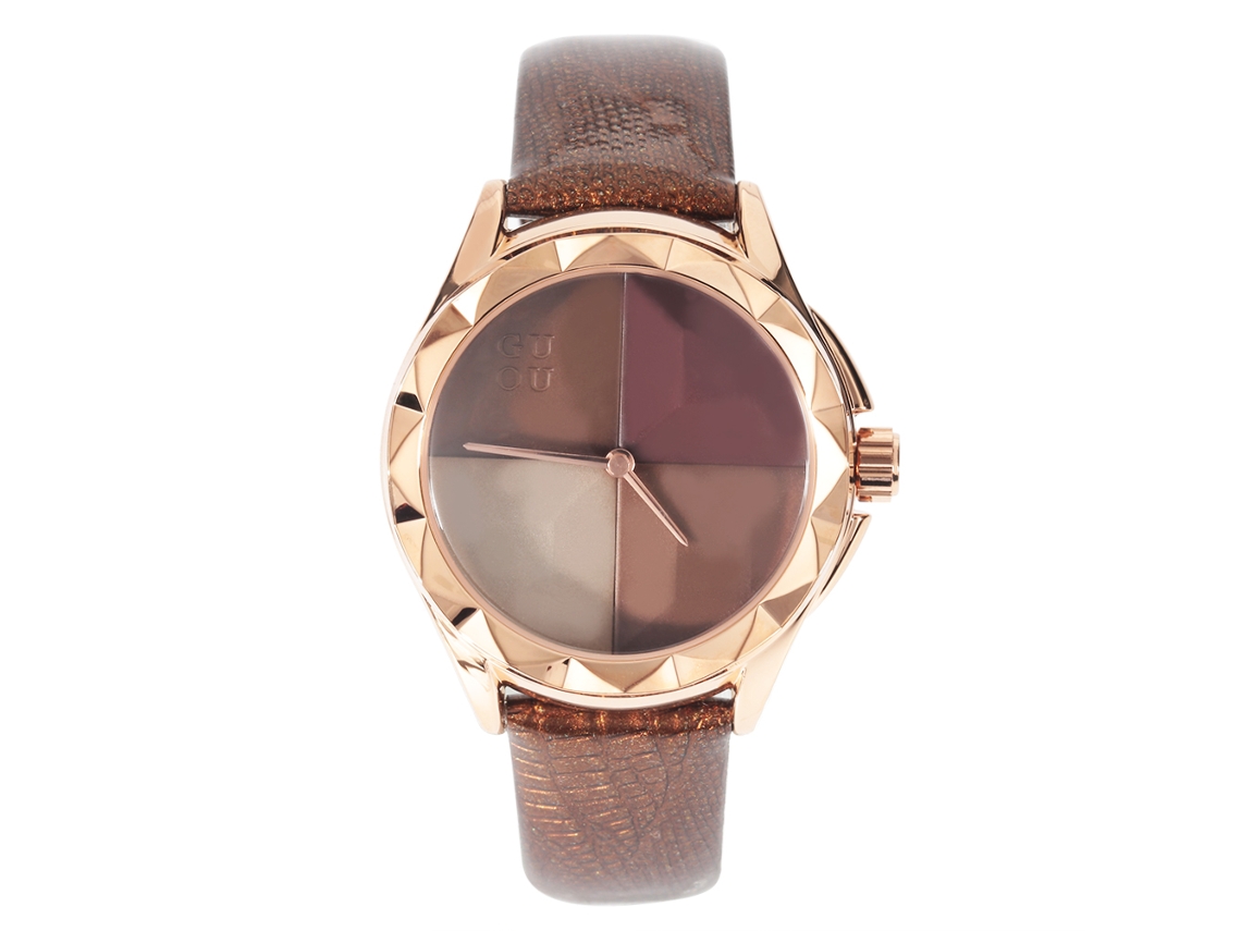 Relógio Feminino de Pulso Analógico com Pulseira de Couro e Mostrador Redondo de Quartzo Marrom