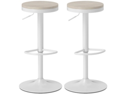 Conjunto de 2 Banquetas Giratórias para Bar com Assento em Madeira de Seringueira, Altura Ajustável e Apoio para os Pés, Brancas. CHEZMOI