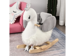 Cavalo Baloiço para Bebés com Forma de Cisnei Sons Apoio P/ os Pés e Cinto Segurança 60x33x59 Cm Branco e Cinza