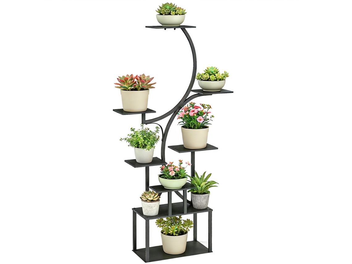 Prateleira CHEZMOI metálica, 8 níveis, suporte em S, 158,5 cm, preta