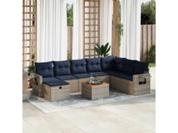 Vidaxl 9 Pcs Conjunto Sofás P/ Jardim Com Almofadões Vime Pe Cinzento