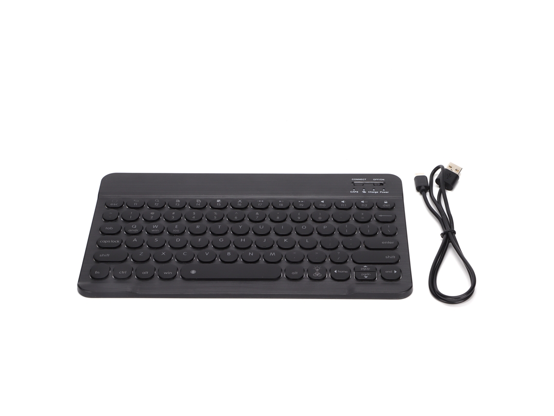 Teclado Sem Fio Com Teclas Redondas 10 Polegadas Iluminado Aço Escovado Acessórios Para Android/win/ios Preto