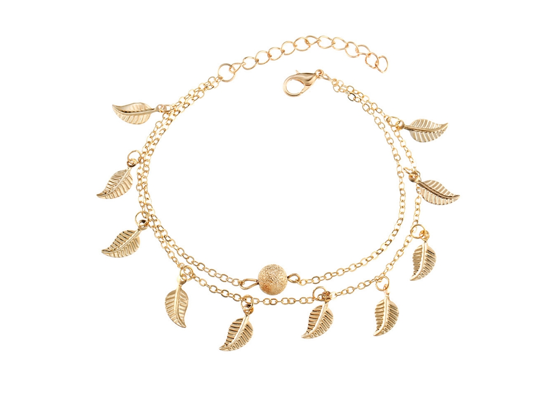 Pulseira De Tornozelo Vintage (duas Camadas Com Tassel E Folha De Liga)