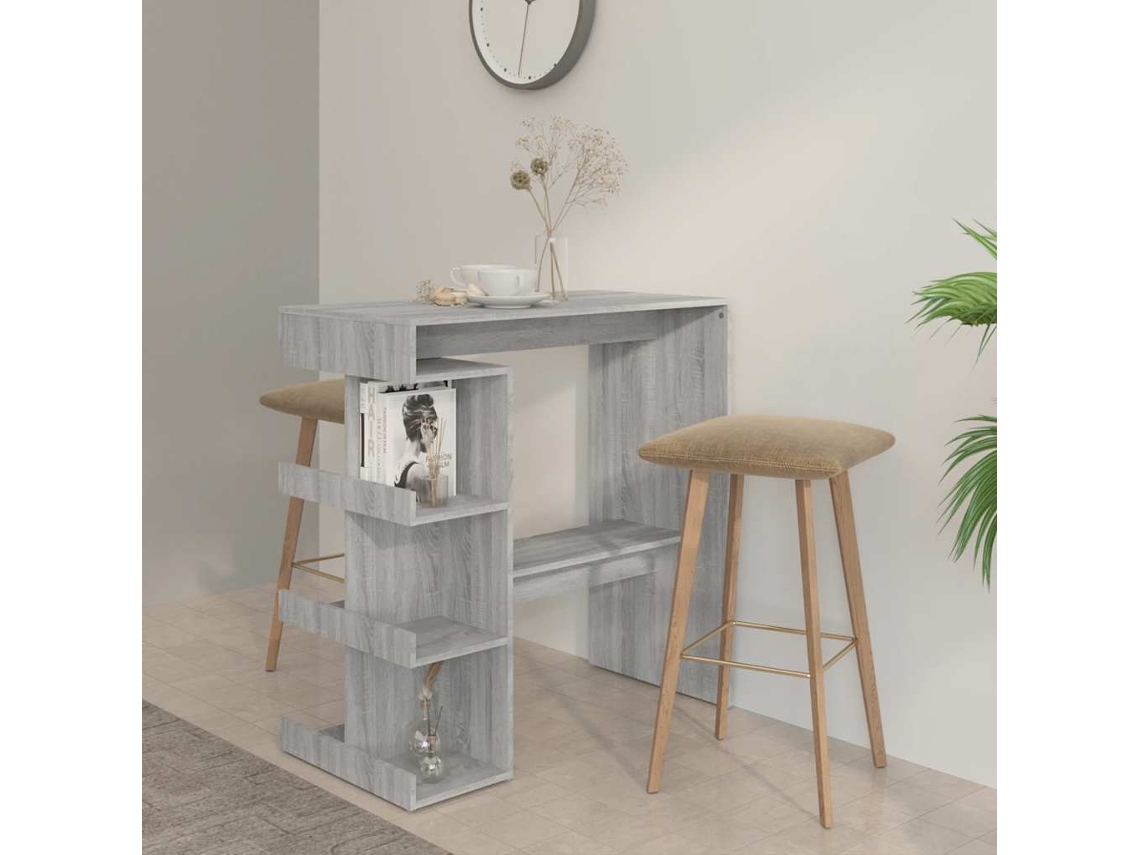 Vidaxl Mesa De Bar C/ Prateleiras 100x50x101,5cm Carvalho Sonoma Cinza
