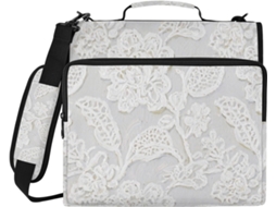 Bolsa Organizadora Portátil Cartera com 3 Argolas, Zíper, Alça de Ombro e Mão, Branca, 3,8 Cm Seguro