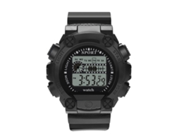 Relógio eletrônico esportivo casual masculino com pulseira de PVC (preto)