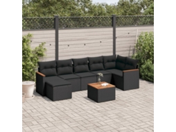 Vidaxl 8 Pcs Conjunto Sofás De Jardim Com Almofadões Vime Pe Preto