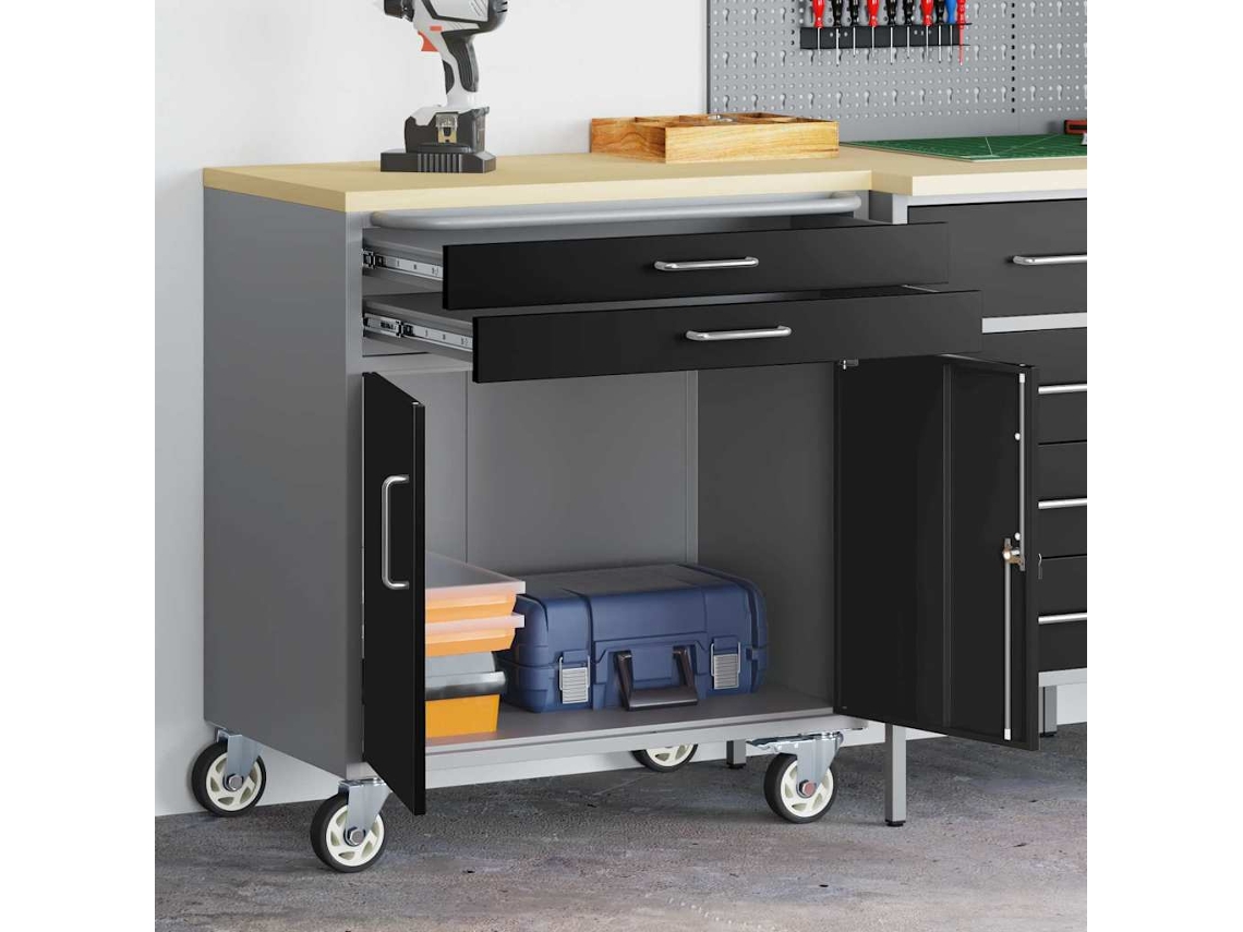 Vidaxl Bancada De Trabalho Com Rodas Preto E Cinza 75 X 45 X 85 Cm
