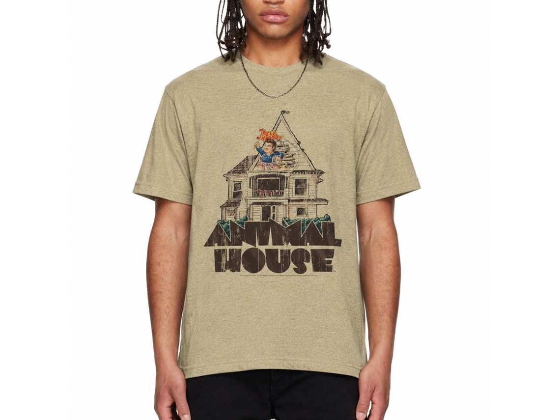 Rockinstone Animal House Movie Flag Flyer Heather Khaki Adult T-shirt Size:l