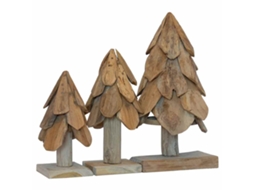Conjunto 3 Árvore De Natal Rústica Vidaxl Castanho Madeira De Teca Maciça (40 Cm)