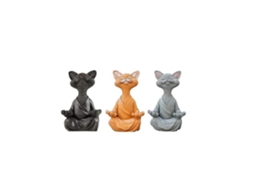 Conjunto de 3 Estátuas de Gato Meditando Buda de Gato Feliz Estátua de Gato Zen para Meditação Ou Ioga
