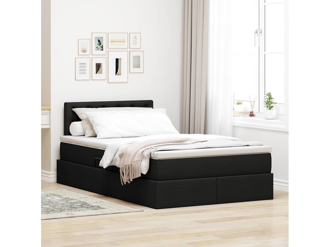 Vidaxl Cama De Armazenamento Led Com Colchão Preto 120 X 200 Cm Tecido