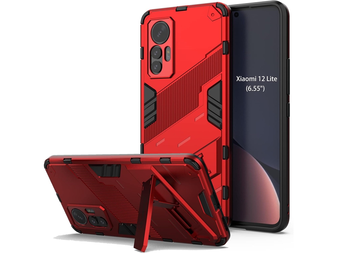 Capa Lite Função Vertical Horizontal para Xiaomi 12 Lite HONGWE. Anti-Choque Rígida Vermelho