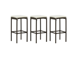 Vidaxl Bancos De Bar Com Almofadões 3 Pcs Vime Pe Castanho