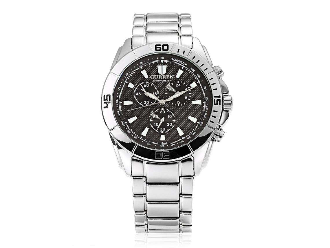 Relógio masculino analógico de quartzo para negócios com pulseira de aço (preto e branco)