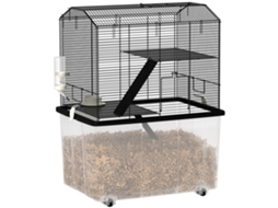 Gaiola para Hamsters, Gaiola para Roedores de 3 Andares com Rodízios, Plataforma e Escada de Arame de Aço, 57 X 43 X 74 Cm, Preta Ge