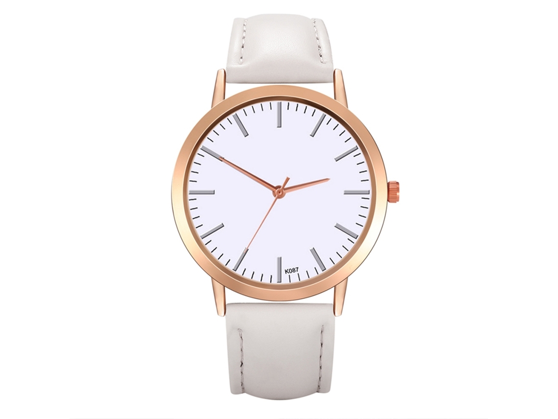 Relógio masculino de quartzo com pulseira de couro moderna e detalhes decorativos (branco)
