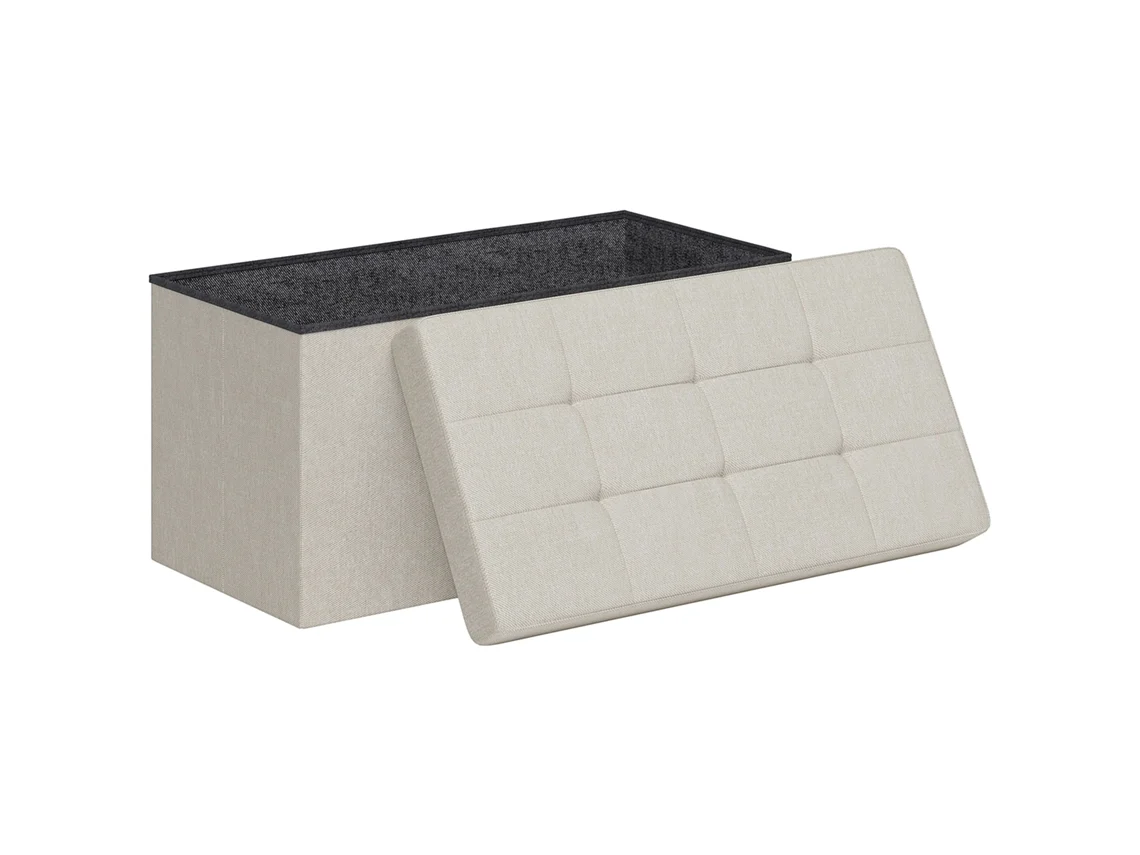 Baú de armazenamento puff 84l, banco dobrável 76x38x38cm em linho sintético, caixa organizadora creme