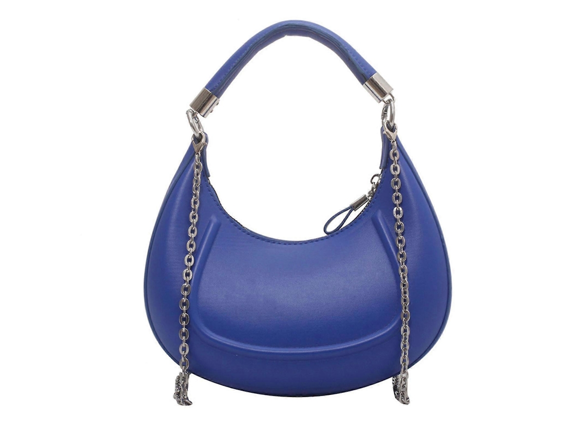 Bolsa De Mão Com Alça De Corrente Da Moda, Bolsa Transversal De Couro Sintético, Bolsa Estilo Hobo Chique Para Mulheres, Azul