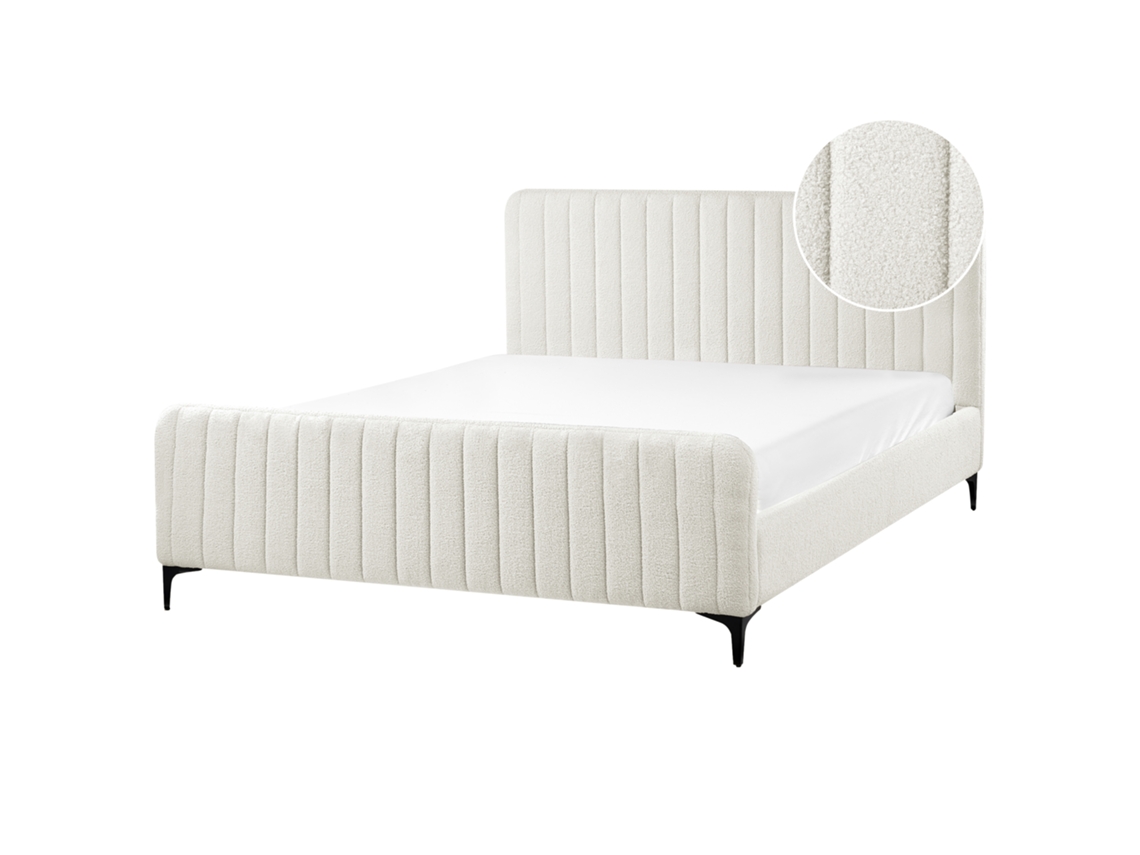 Cama Beliani Lunan De Bouclé Blanco 166x215x101