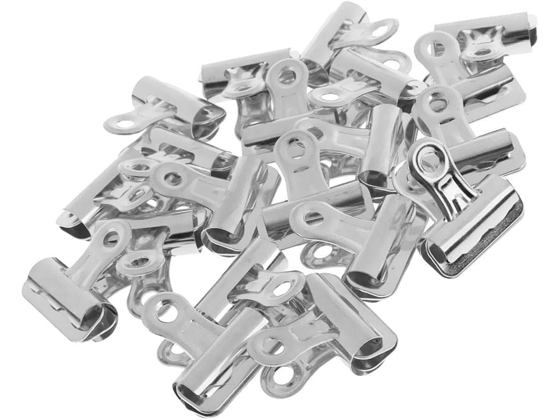 Clips de papel e cartas em aço inoxidável com formato bulldog, 20 unidades, 25 mm, dourado.