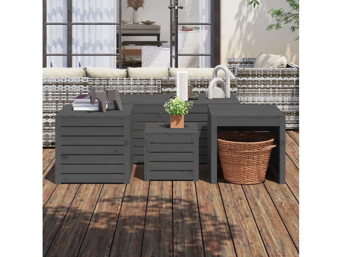 Vidaxl 4 Pcs Conjunto De Caixas De Jardim Pinho Maciço Cinzento