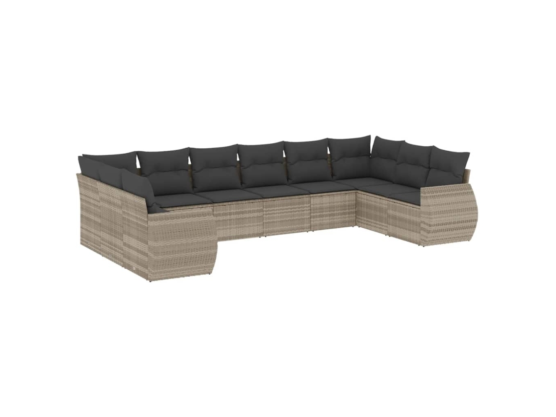 Maison Exclusive - 10 Pcs Conj. Sofás Jardim Com Almofadões Vime Pe Cinzento-claro