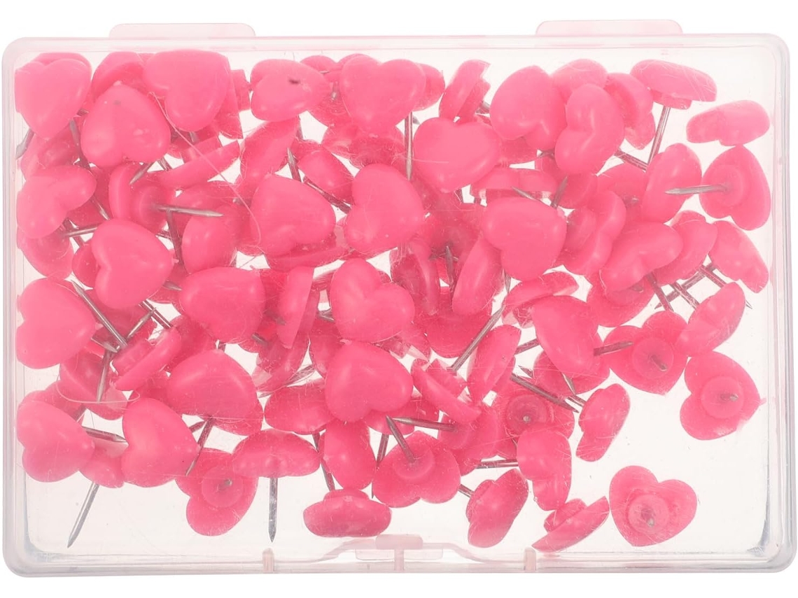 Conjunto Genérico Com 100 Tachinhas De Cortiça Em Formato Coração Rosa Para Pendurar Fotos E Quadros Na Parede, Ideais