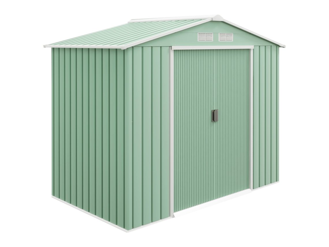 Galpão De Jardim Com 2 Portas Deslizantes, Janela De Ventilação E Piso, Aço Verde Claro, 2,13x1,30x1,85 M