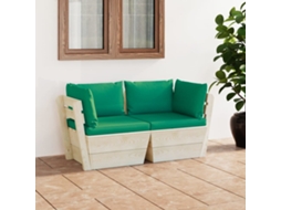 Vidaxl Sofá Paletes 2 Lugares P/ Jardim C/ Almofadões Madeira De Abeto