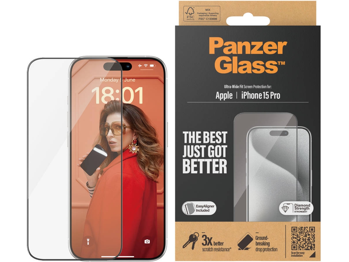 Película de Ecrã para iPhone 15 Pro PANZERGLASS Transparente