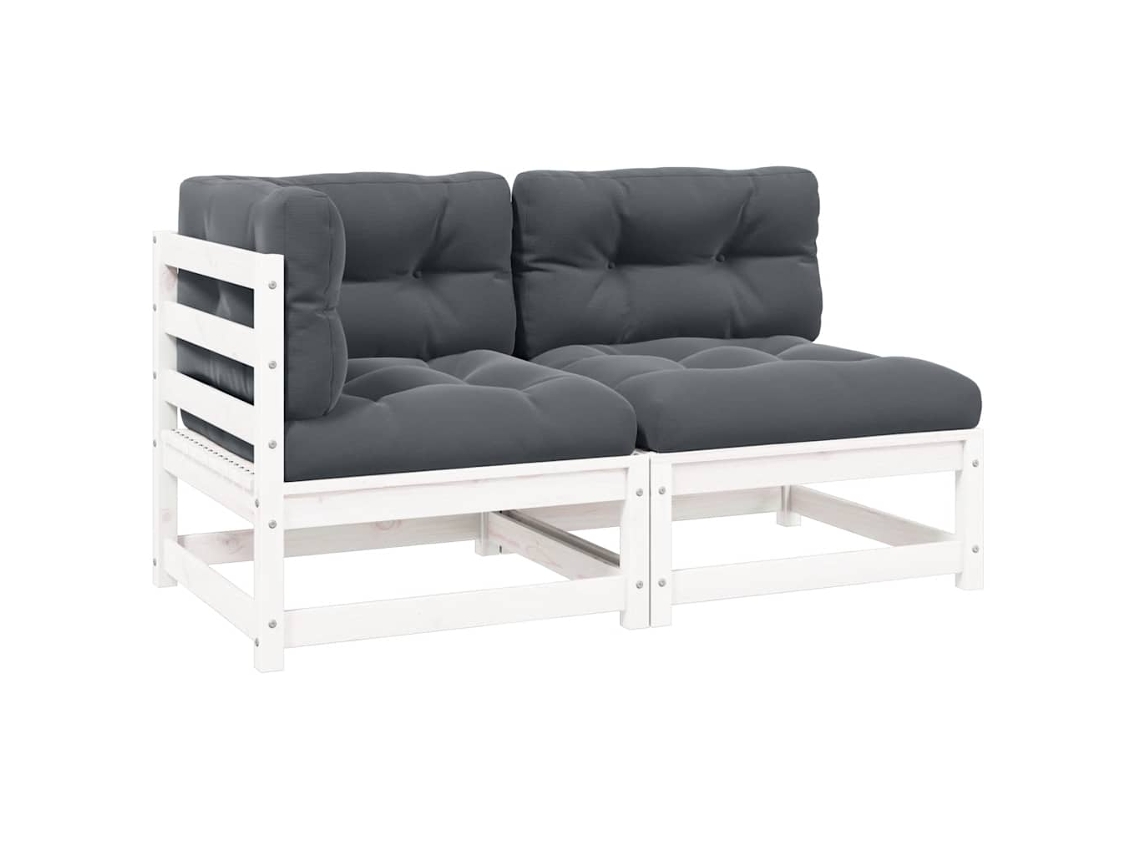 Vidaxl 2 Pcs Conj. Lounge De Jardim C/ Almofadões Pinho Maciço Branco