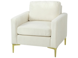 Poltrona Estofada Creme com veludo Grosso, Apoios Largos, Assento 81x77x81cm | S/MARCA