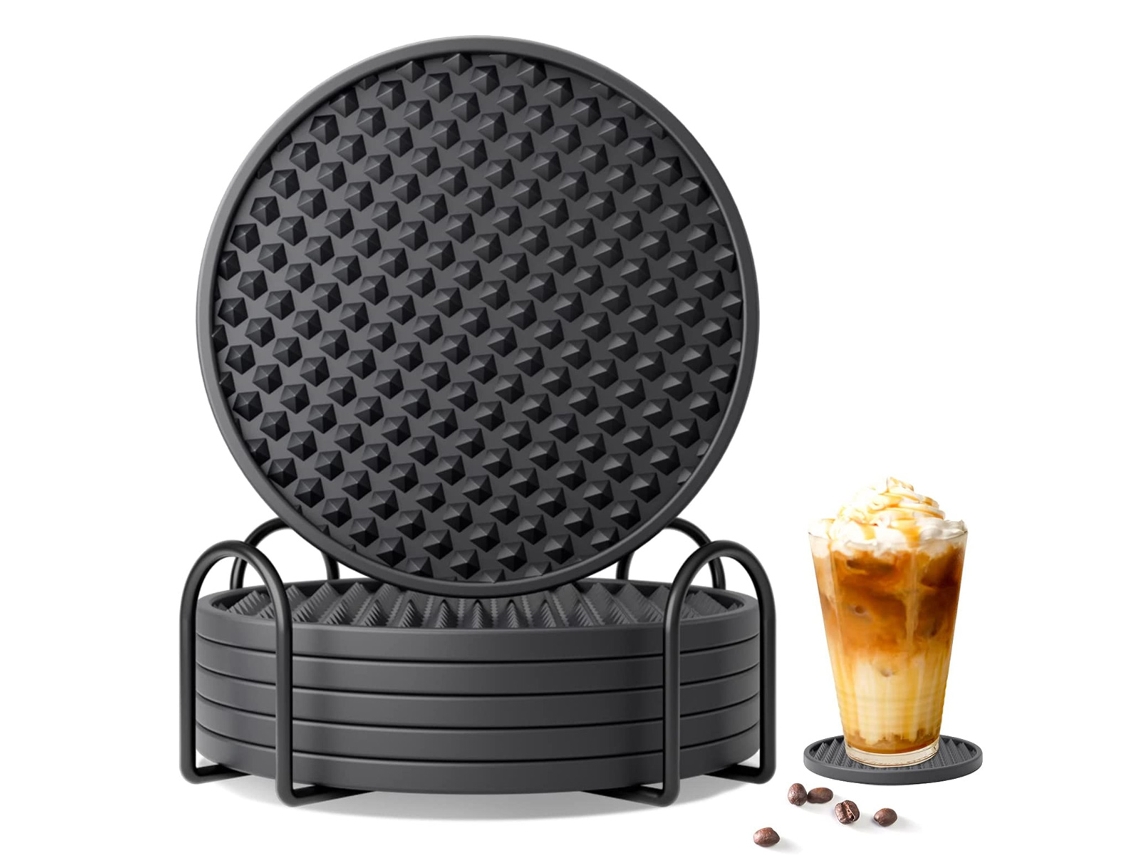Conjunto De 6 Porta-Copos Para Bebidas Com Suporte Porta-Copos De Silicone Para Proteção De Mesa Preto ZMDECQNA