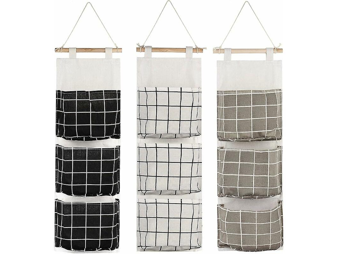 Omni bolsa de Armazenamento Suspensa com 3 Bolsos Organizador de Tela para Quarto Banheiro Cozinha 3 Peças Preto Cinza Branco