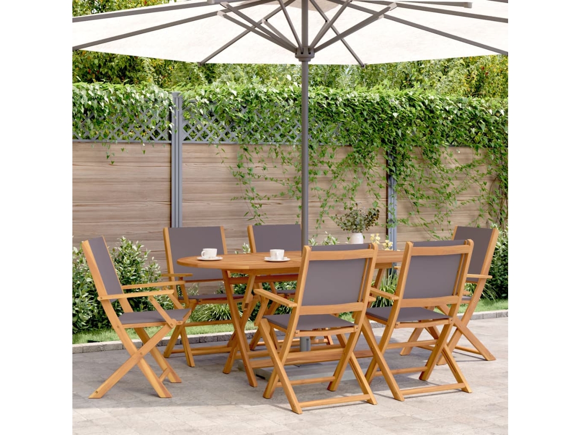 Cadeiras Jardim Dobráveis 6 Pcs Tecido/madeira Maciça Antracite Dkd Home Decor