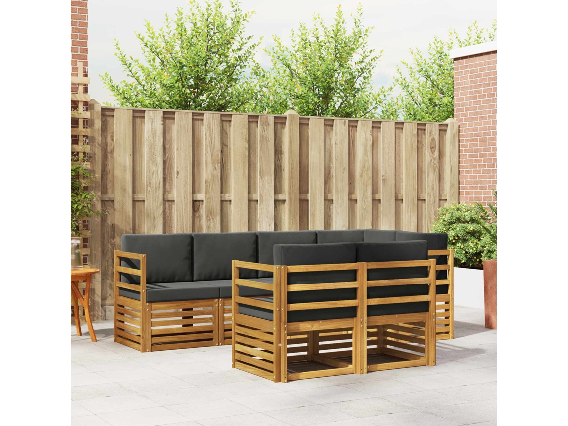 Vidaxl Conjunto De Sofás Para Exterior 7 Unid. Natural E Antracite