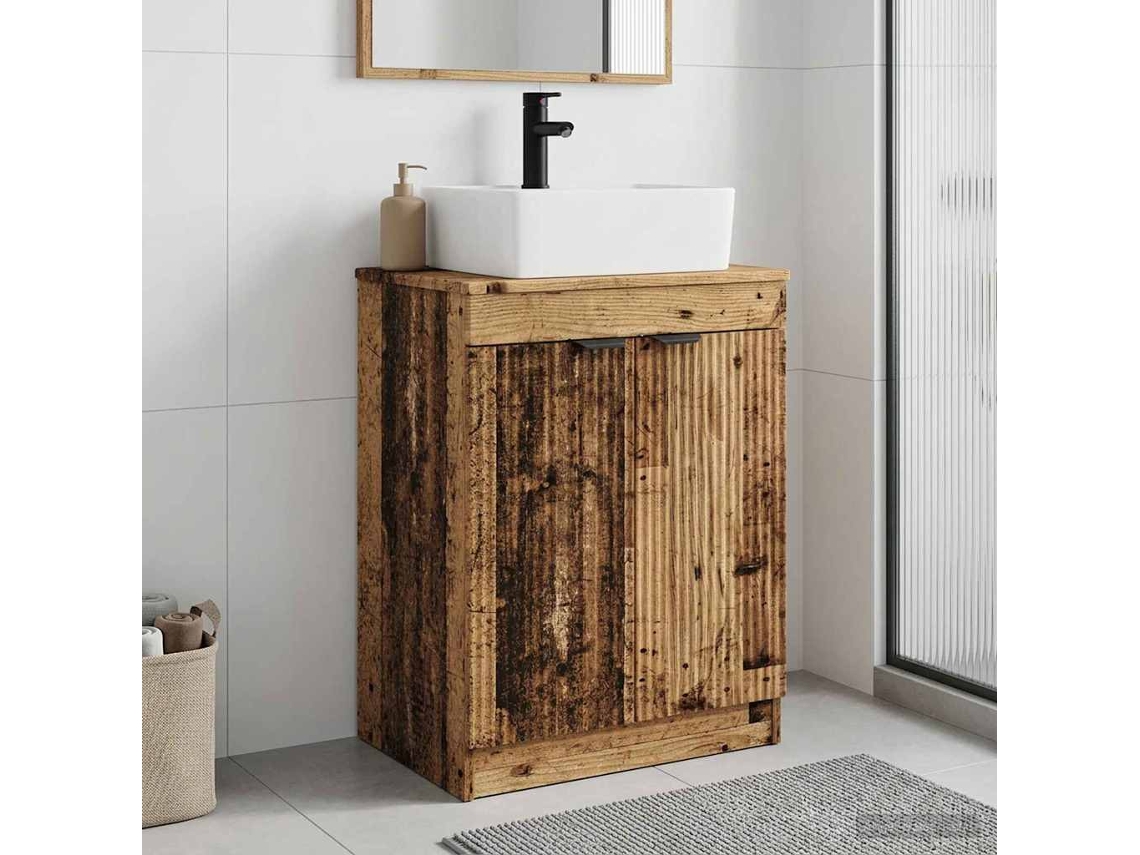 Vidaxl Gabinete De Banheiro Com Pia Madeira Antiga 54 X 35 X 83 Cm