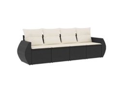 Conjunto de 4 Sofás para Jardim com Almofadões Vime Pe Preto MAISON EXCLUSIVE (4 pcs)